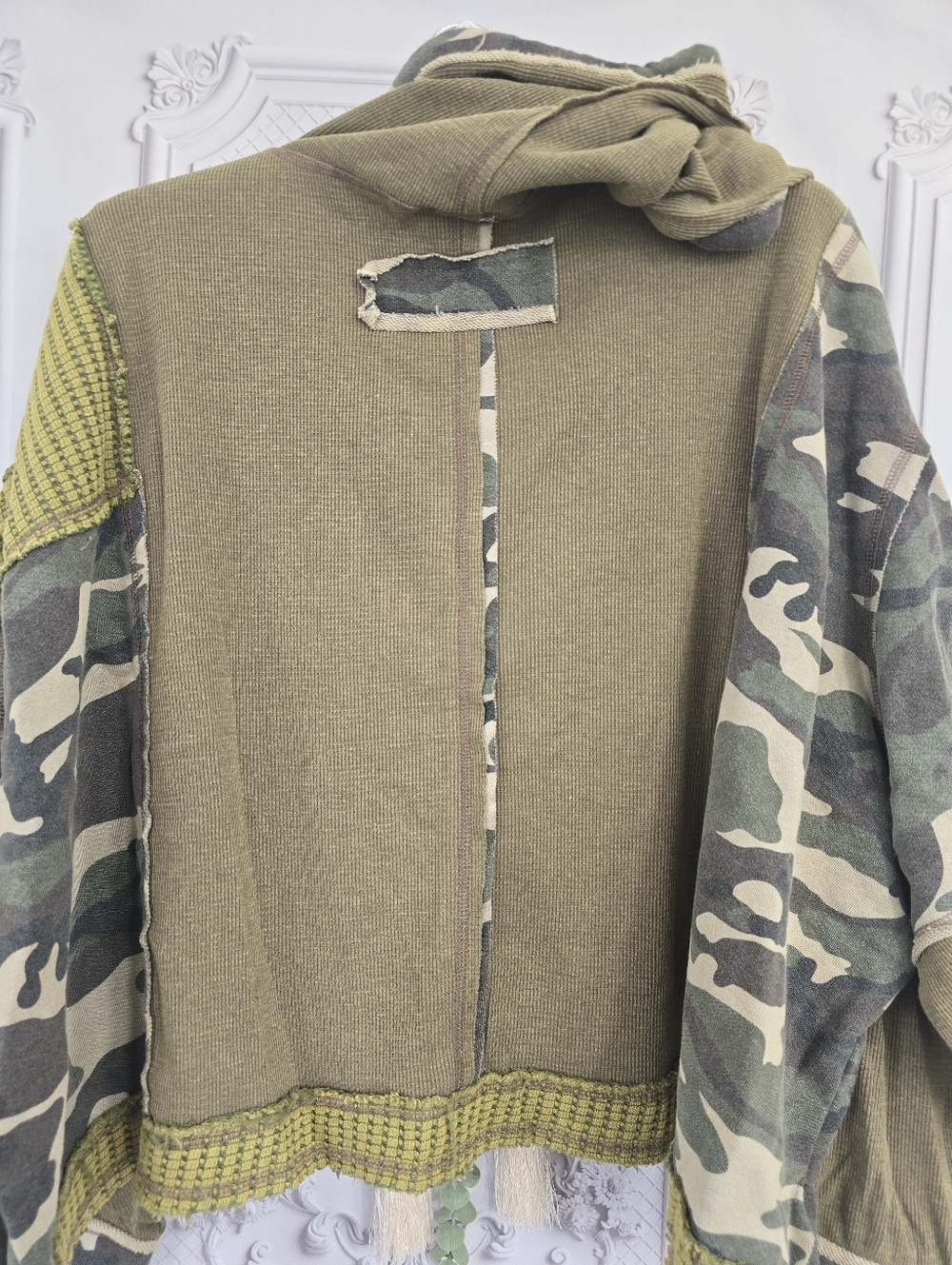 POL Mixed Media Patchwork Camo Waffle Knit Zip-Up Hoodie - Picture 6 of 16